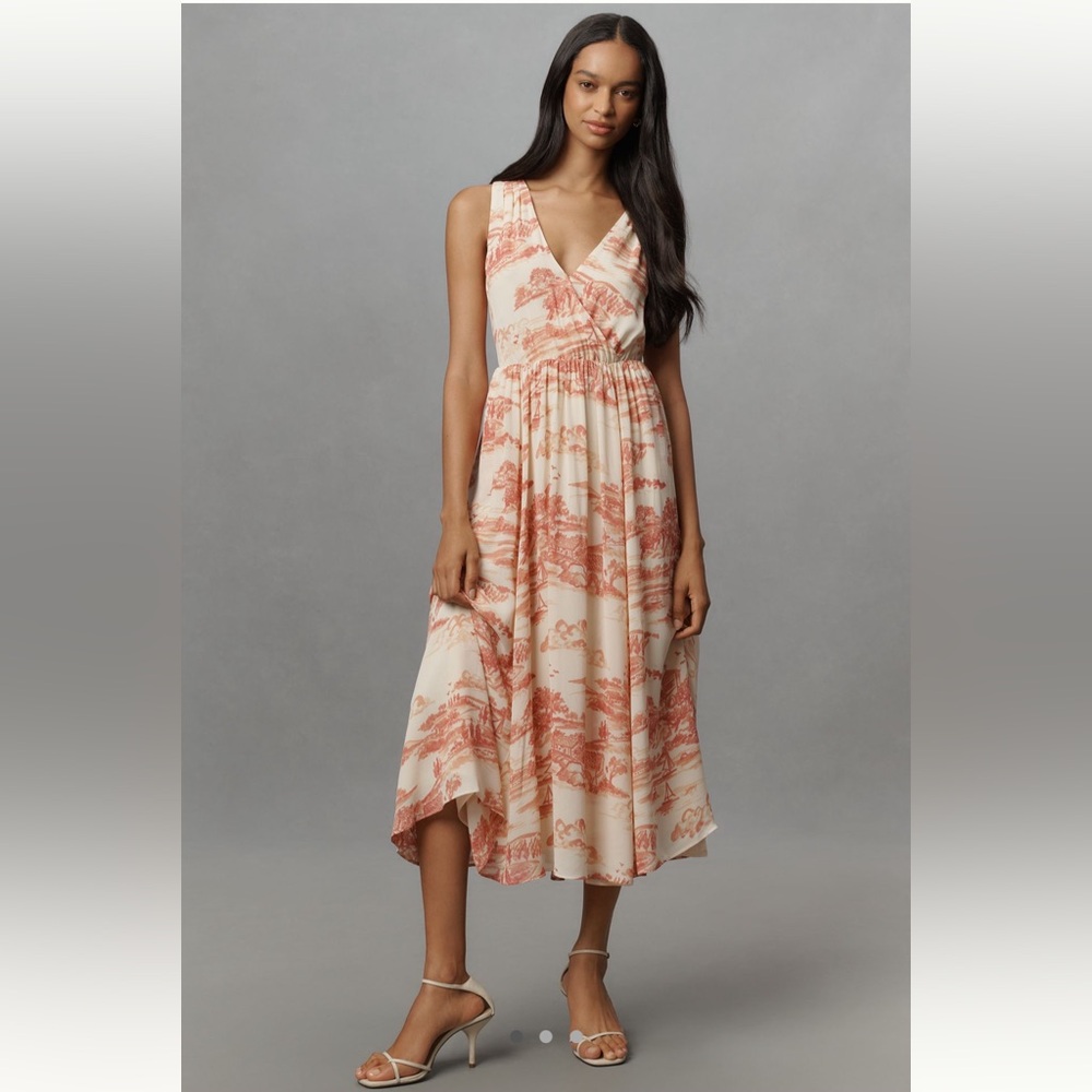 Reformation Farah Cream & Peach Sleeveless V-neck Chiffon Midi Dress NWT Size 8